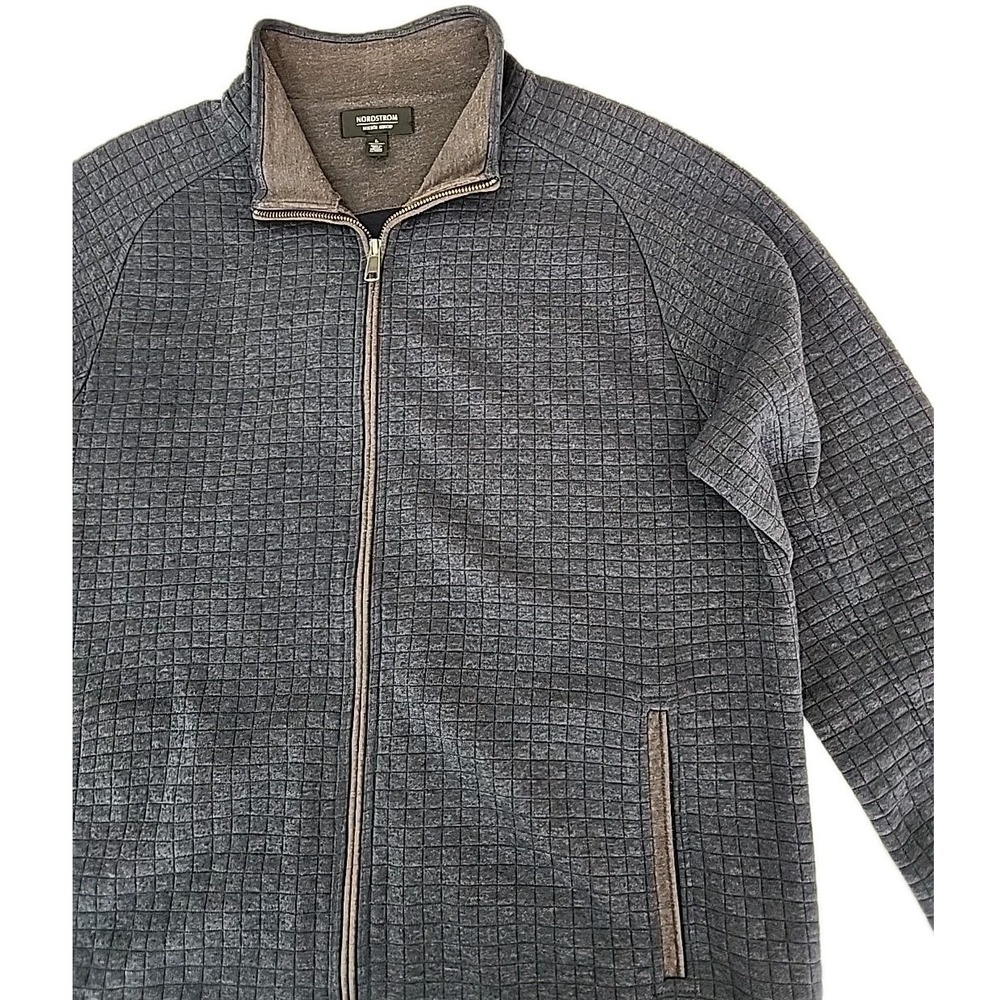 Nordstrom Men's Shop Large Full-Zip Sweater Jacket Pockets Gray‎ Sharp Retro EUC